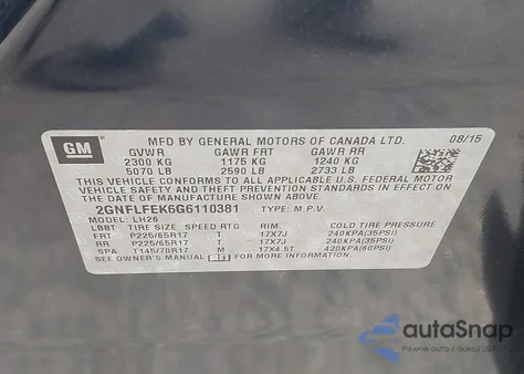 2016 Chevrolet Equinox Lt из США, поврежденный, VIN 2GNFLFEK6G6110381